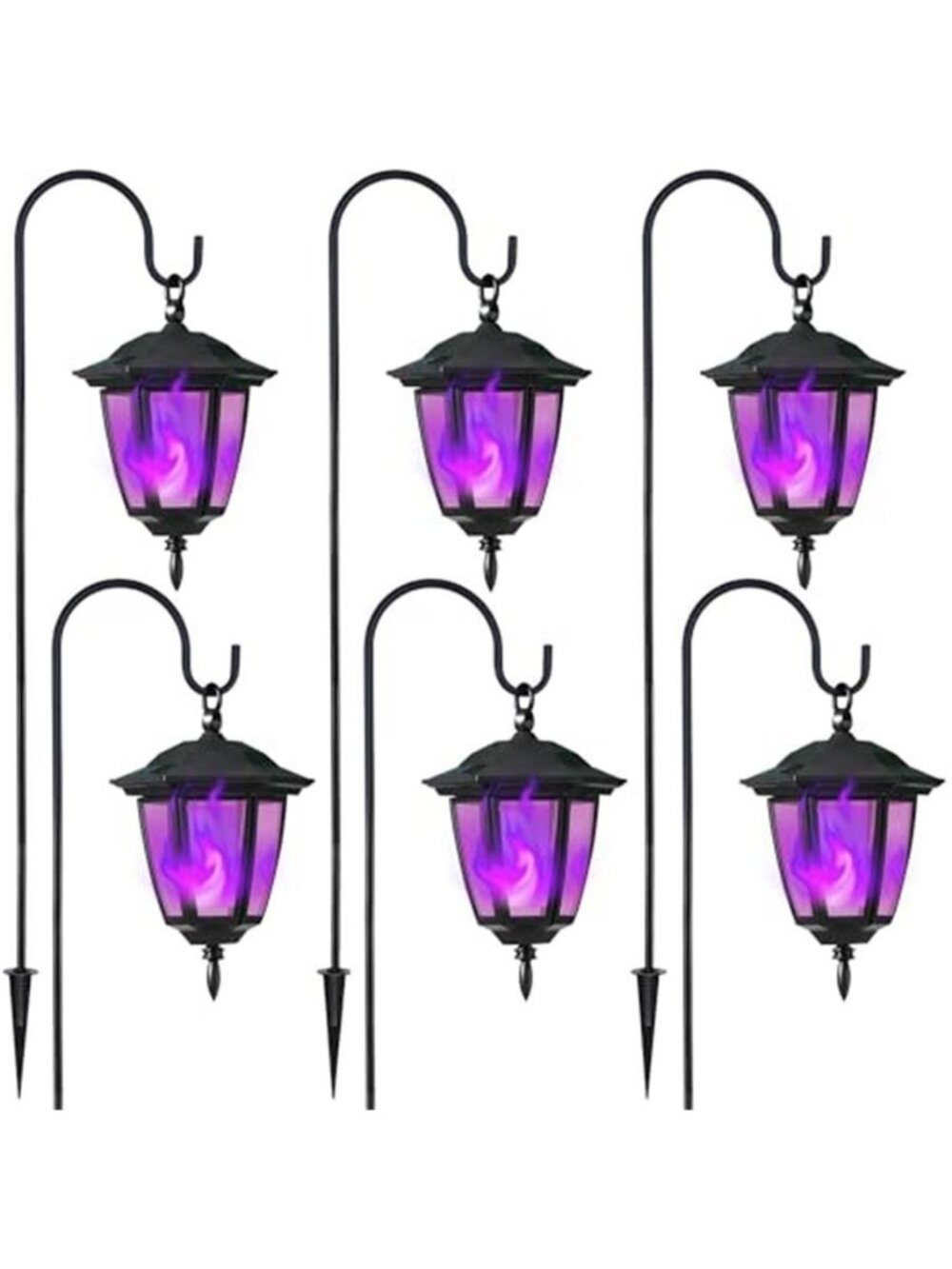 6 Pack Solar Halloween Flame Hanging Lights Outdoor, Flickering Flame LED